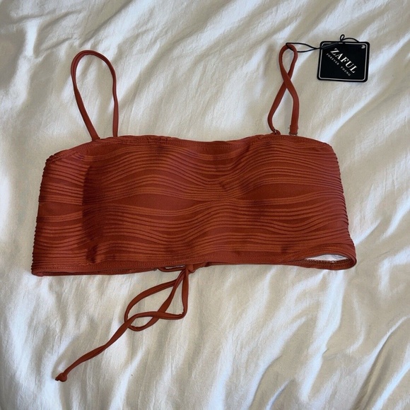 ZAFUL Women Strapless Wave Bandeau Bikini 2 Piece Swimwear Cheeky. Lace up. Sz M - Picture 11 of 16